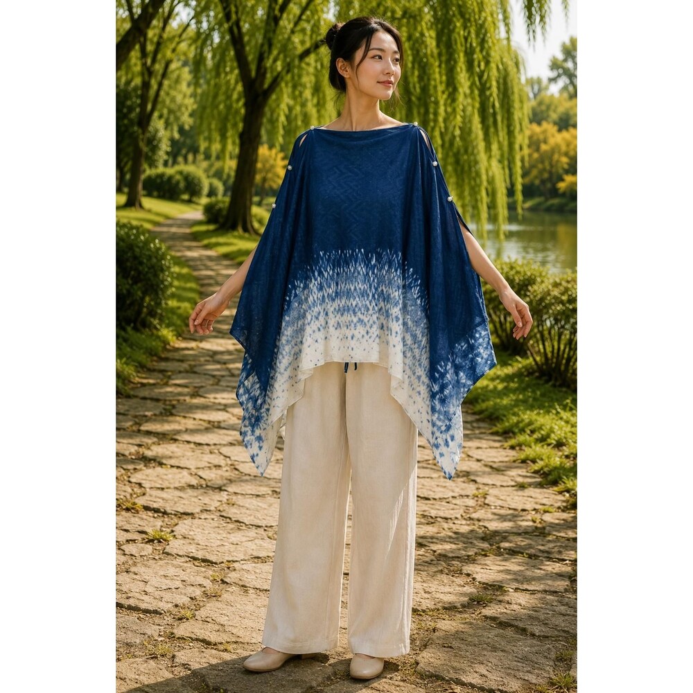 Convertible Indigo Tie Dye Wrap, Multi Way Shawl Poncho, Hand Dyed Cotton Scarf,